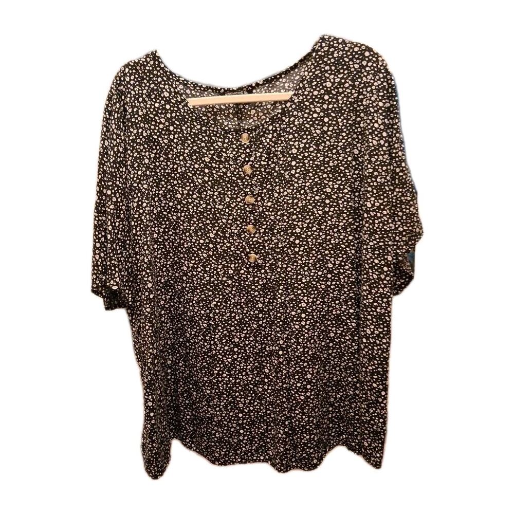 Bloomchic Women’s Blouse Plus Size 26 Rayon Dolman Sleeve Ltweight Floral Black